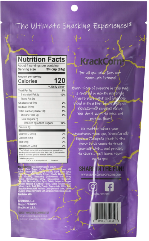 KrackCorn Jalapeno Heat! 3.25 OZ Personal Size