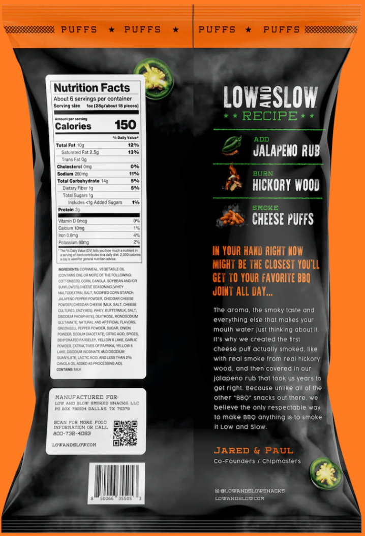 Low & Slow Hickory Smoked BBQ Jalapeno Cheese Puffs 6 oz.