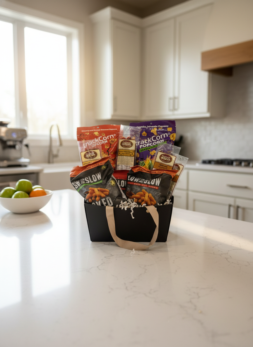 Gift basket on kitchen counter