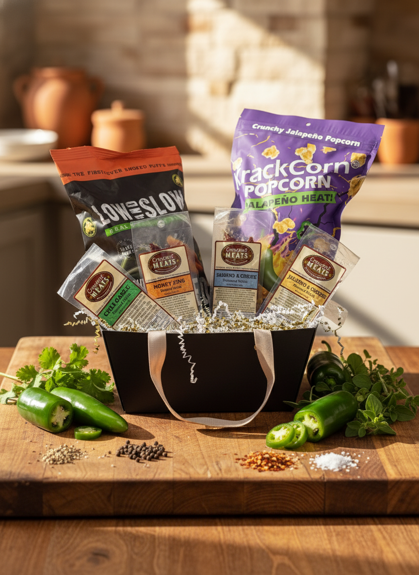 Gift basket with jalapeños and spices